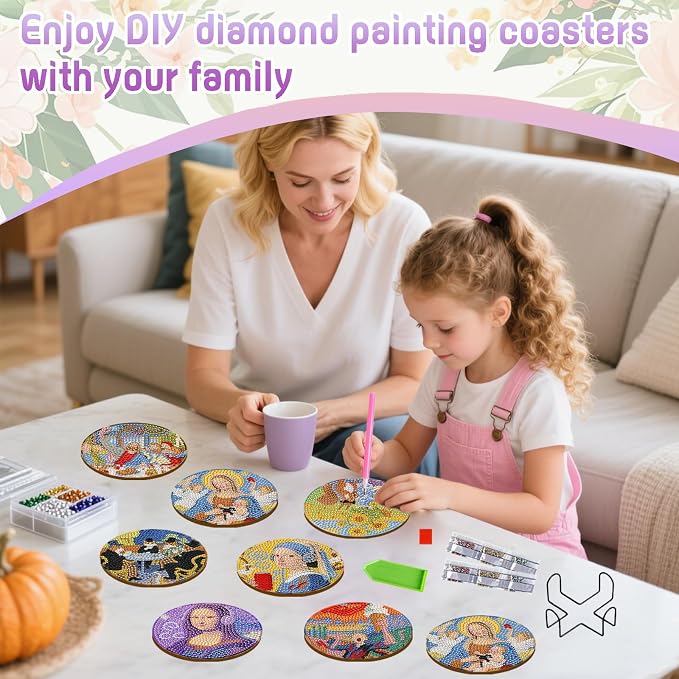 DOZEEZOP 8-Pack Diamond Art Coaster Kit