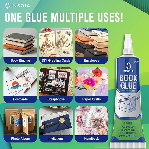 Book Glue, 15ML x 2 Book Adhesive, Flexible Paper Glue