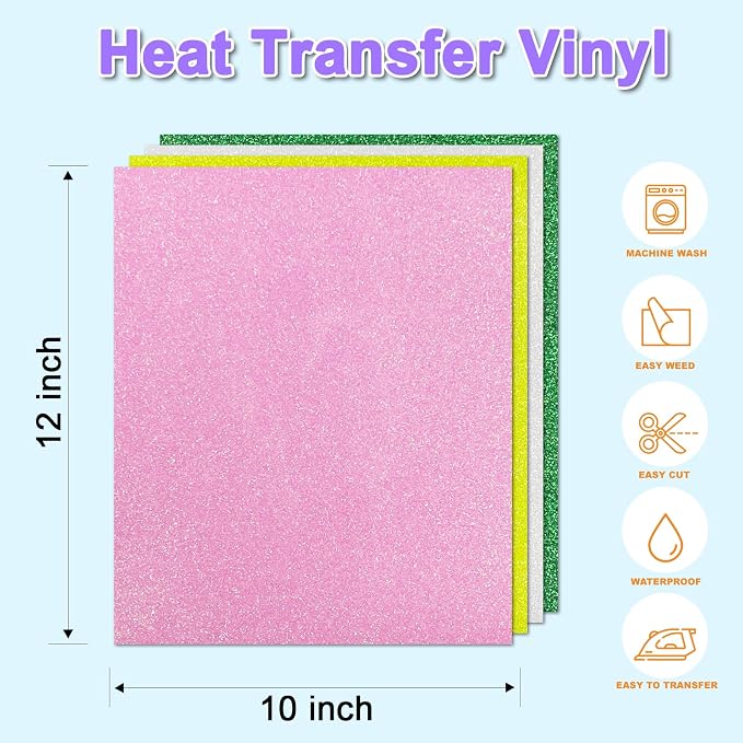 DUEUIOE 17 Pcs Glitter HTV Sheets 12x10 Inch