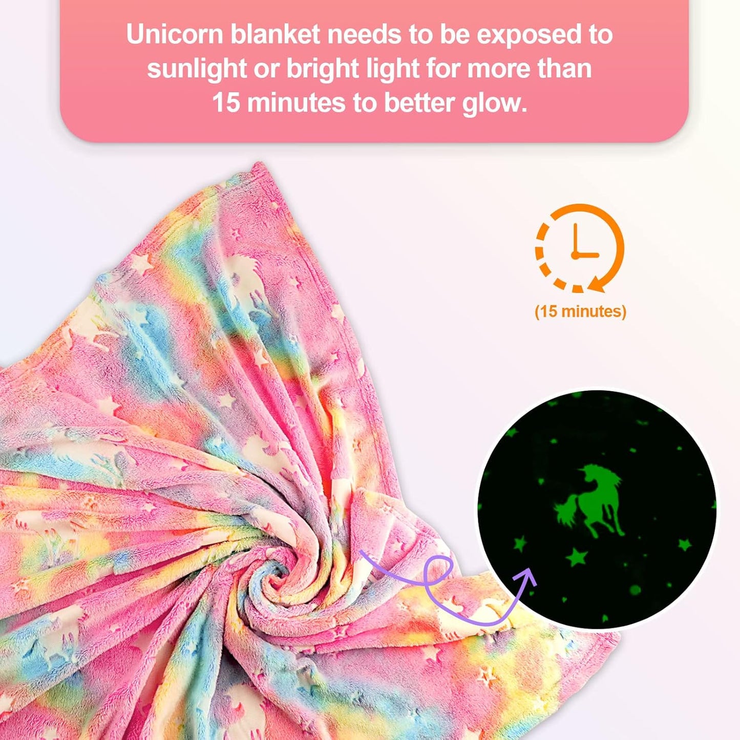 Unicorn Glow in The Dark Blanket for Girls/Kids, Soft Fleece Blanket Throw 50"x60" for Toddlers to Tweens