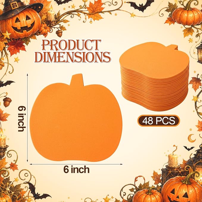 Ireer 48 Pcs Large Foam Pumpkin Cutouts 6 Inch Halloween Crafts Cutouts Fall