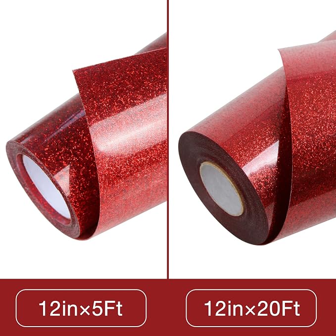 TORC Red Glitter HTV Heat Transfer Vinyl Roll 12 inch x 20 ft Iron on Vinyl