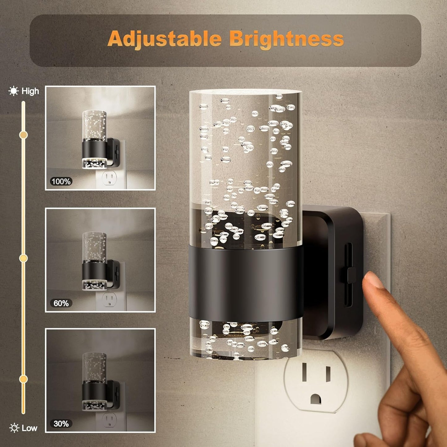 JandCase Night Light, Night Lights Plug into Wall,2 Pack LED Nightlight with Adjustable Brightness, 5000K，Automatic Night Light Plug in with Auto Light Sensor for Bathroom Hallway Room Decor