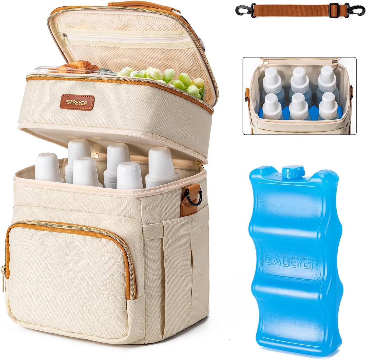 Breastmilk Cooler Bag with Ice Pack Fits 6 Baby Bottles Up to 9 Ounce
