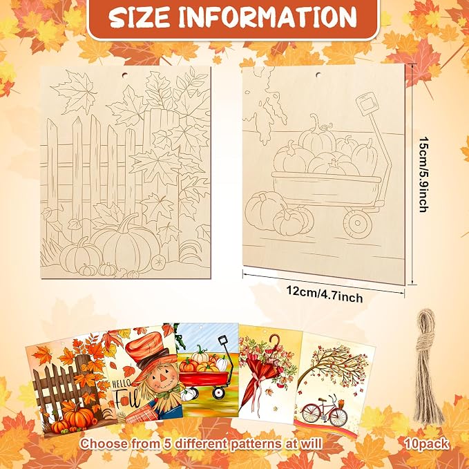 COCHIE 10PCS Fall Thanksgiving Unfinished Wood Crafts to Paint