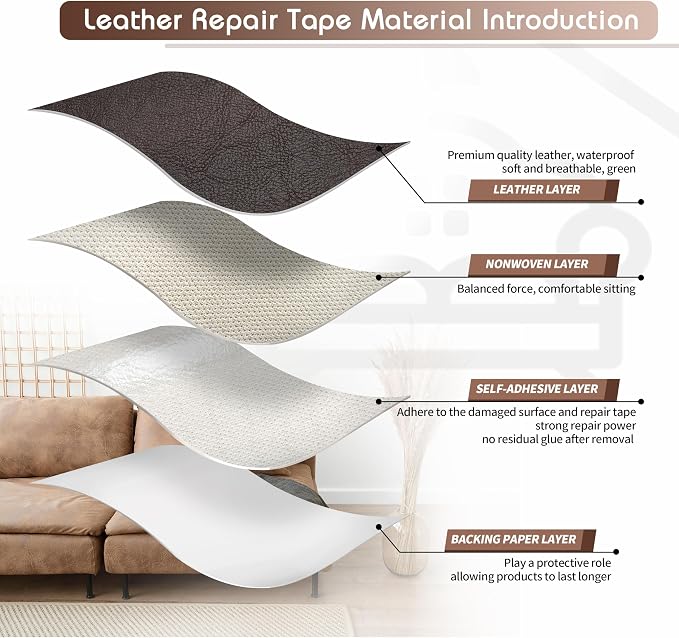 KING MOUNTAIN Leather Repair Patch, 2 Packs 9 x 11 Inches self Adhesive Leather