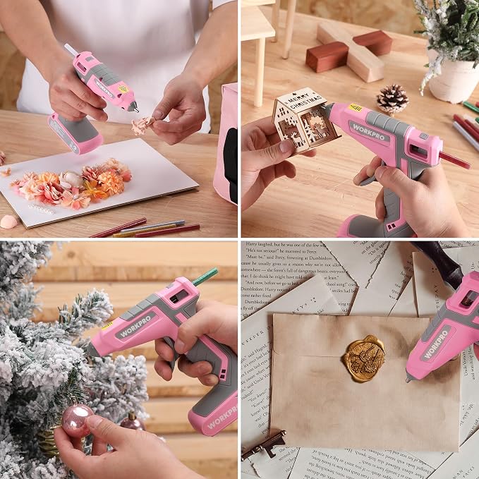 WORKPRO 7.2V Cordless Hot Glue Gun, 30s Fast Preheating, 50 Glue Sticks |