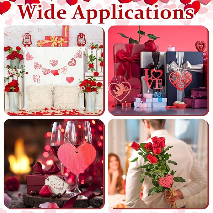 36PCS Wooden Heart Ornaments to Paint Valentine's Day Craft, 9 Styles DIY Blank
