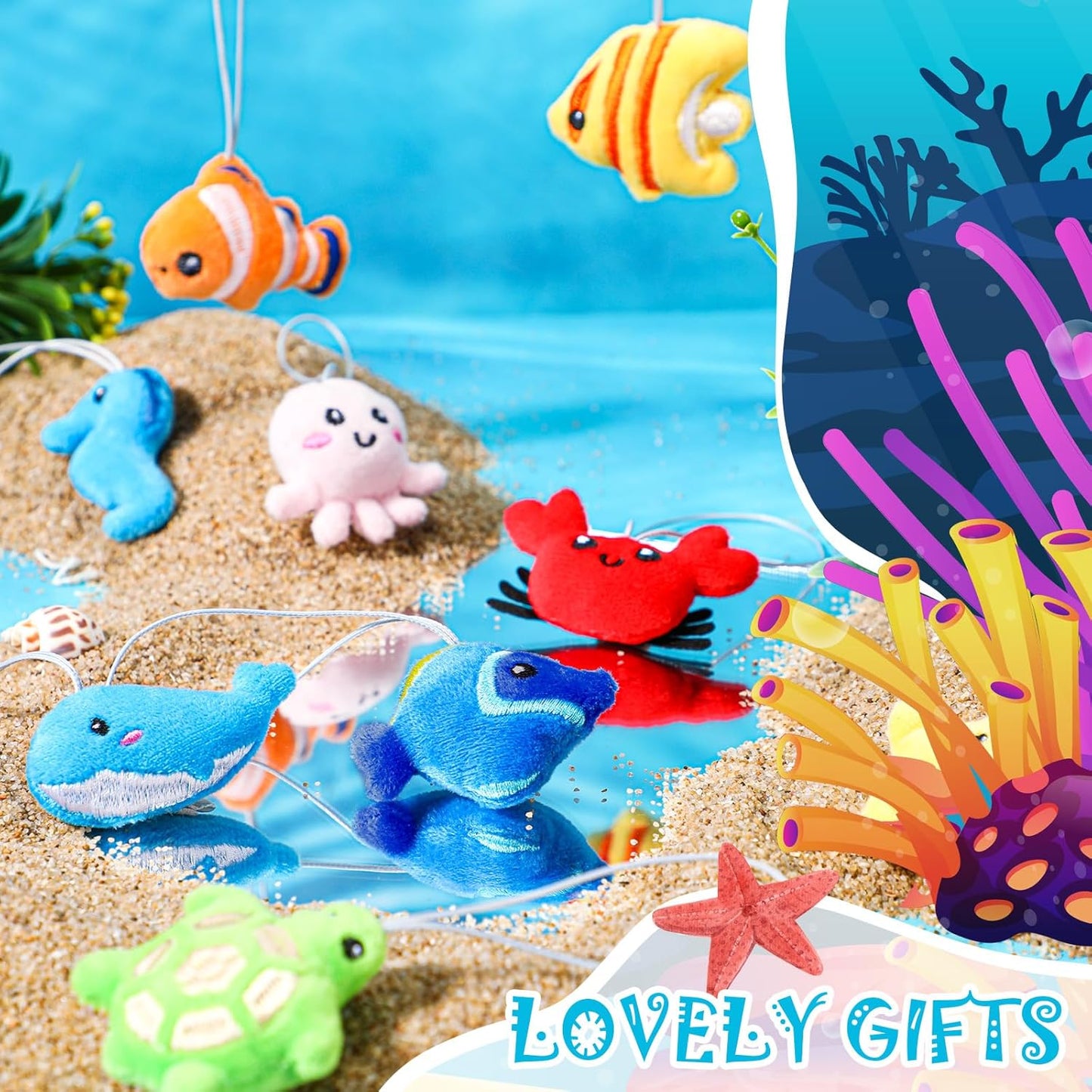 Libima 150 Pcs Mini Stuffed Animals Sea Animal Fruit Plush Keychain Set for Carnival Birthday Classroom Prizes Decoration for Clothes (Sea Life)