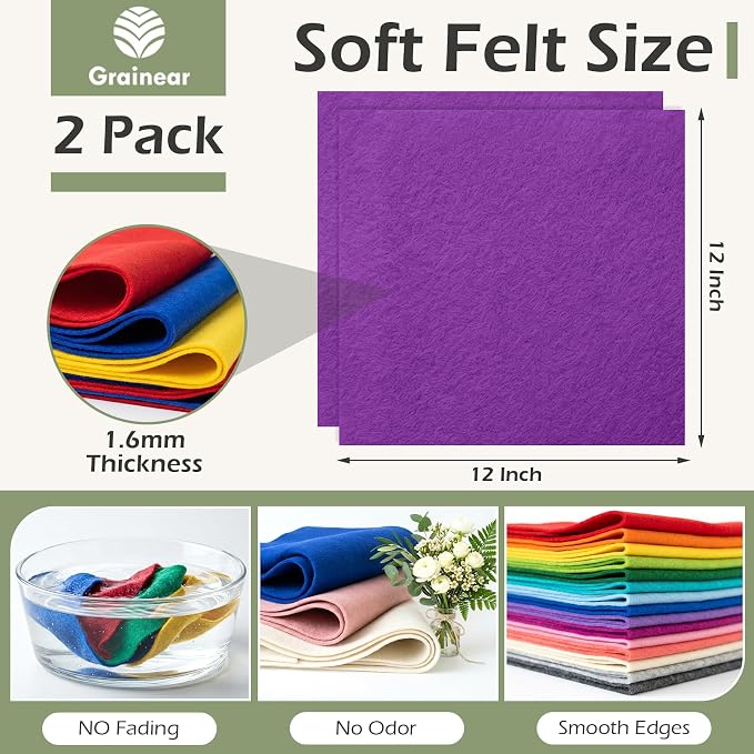 Purple Soft Felt Sheets for Crafts, 1.6mm Thick, Handmade Crafts, DIY Projects