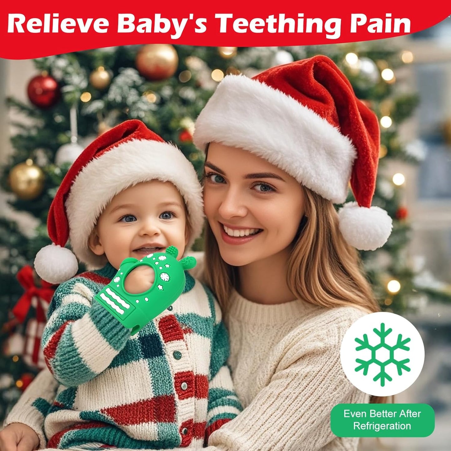 Christmas Baby Teething Mitten Toys 2 Pack, Silicone Snowflake Teethers for Newborns, Infants & Toddlers, Easy-Grip Hand Teething Gloves for Relief, Perfect Baby’s First Christmas Stocking Stuffers