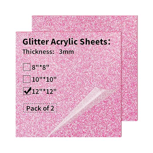 Glitter Acrylic Sheets 12 x 12 inch 1/8" Thick
