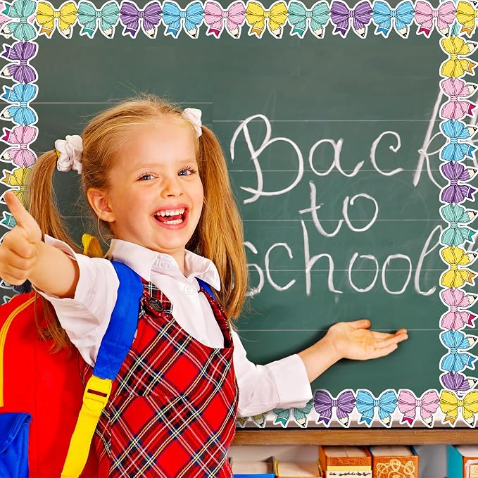 FYSUIMU 65.6 Ft Pencil Bow Bulletin Board Border Pastel Colorful Pencil