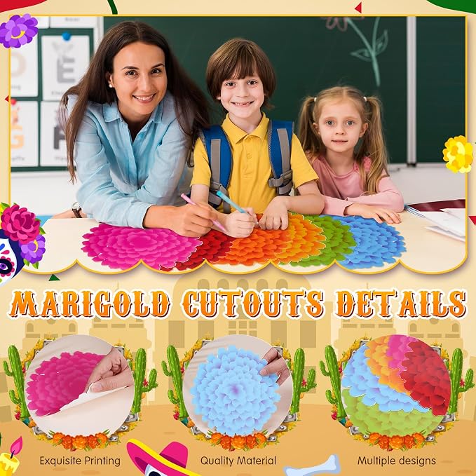 Taobary 24 Pcs 7.09'' Fiesta Flower Cutouts Classroom Bulletin Board