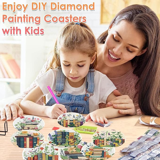 ijbnhd 8 Pcs Diamond Art Coasters Kits Books Diamond Painting Coasters | Books