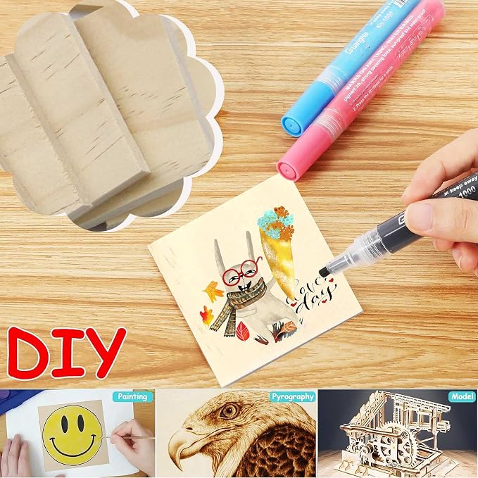 30PCS Wooden Squares for Crafts, 1/4 Inch Thick Natural Blank Square Blocks