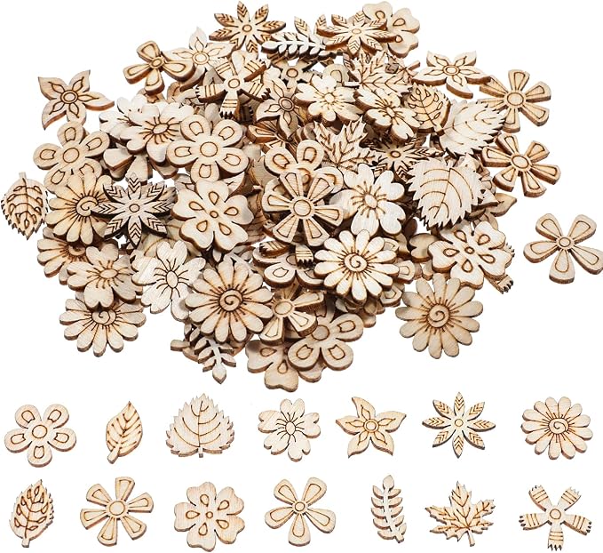 100 Pcs Unfinished Wooden Flower Wood Pieces Wood Flower Cutouts | Wooden