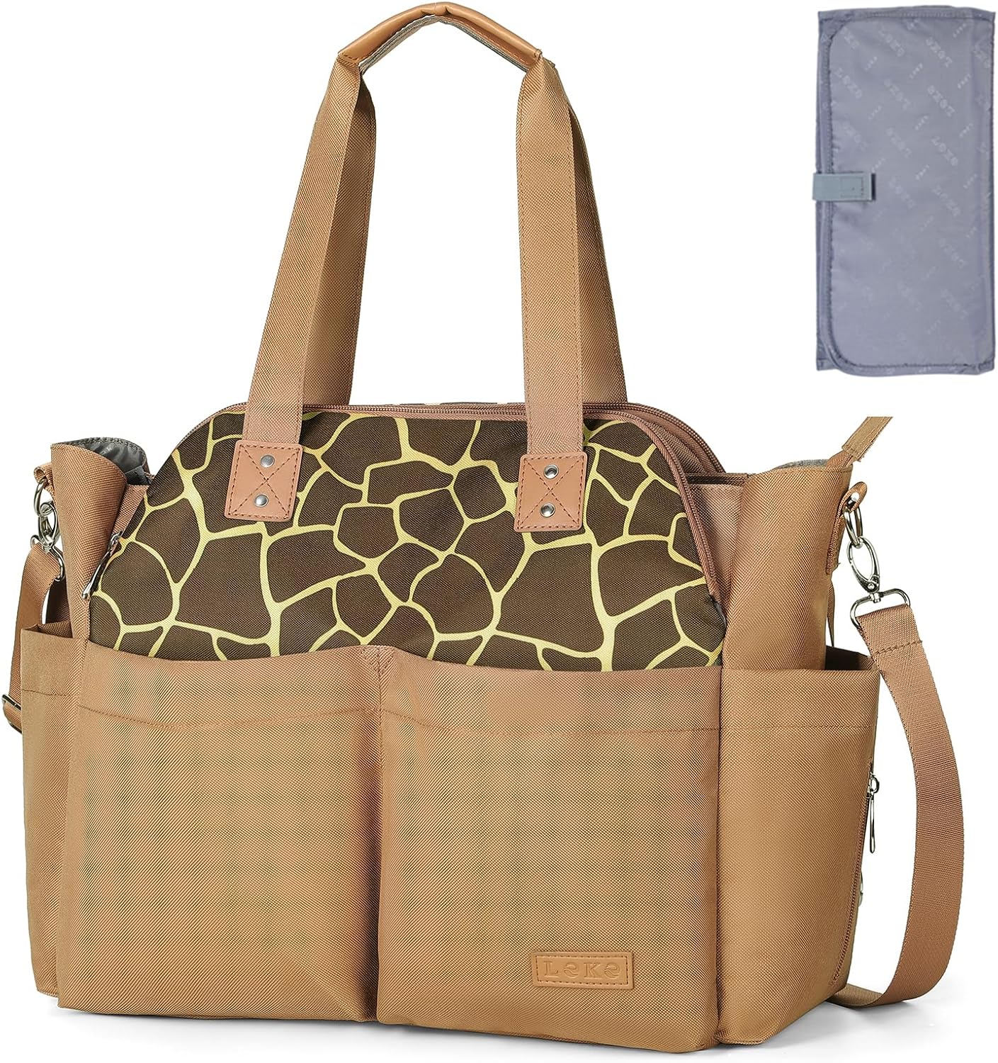 Lekebaby Diaper Bag Tote, Large Diaper Bags Waterproof,Large Mommy Bag Tote Bag Handbag Pink Travel, Black and Beige