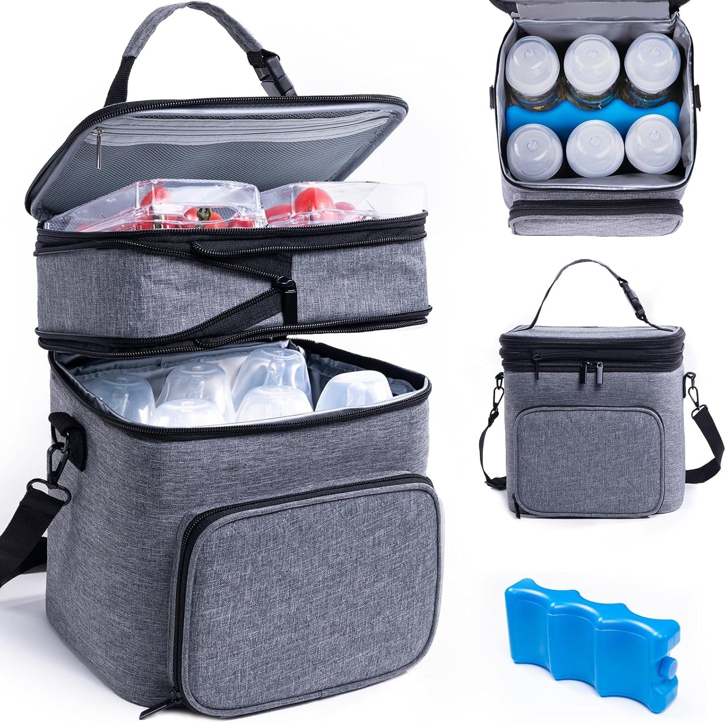 SFYBYHEART Breastmilk Storage Bag with Ice Pack for 6 Baby Bottles - Expandable Breast Pump Bag with Cooler for 6 Mam Bottles Up to 9 Ounce