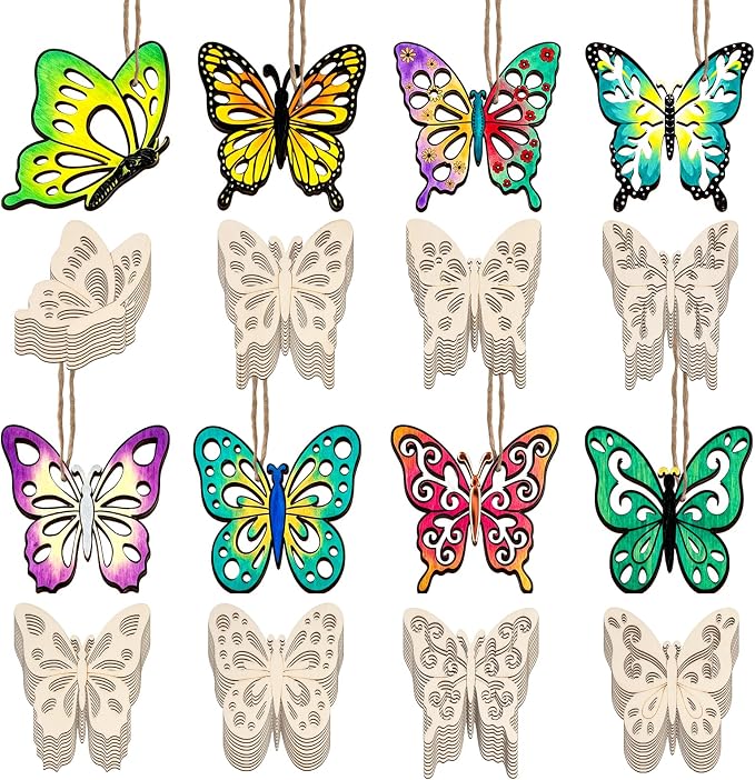 80PCS Unfinished Ornament Wood Crafts, Painting Blank Wooden Cutouts | 8 Styles