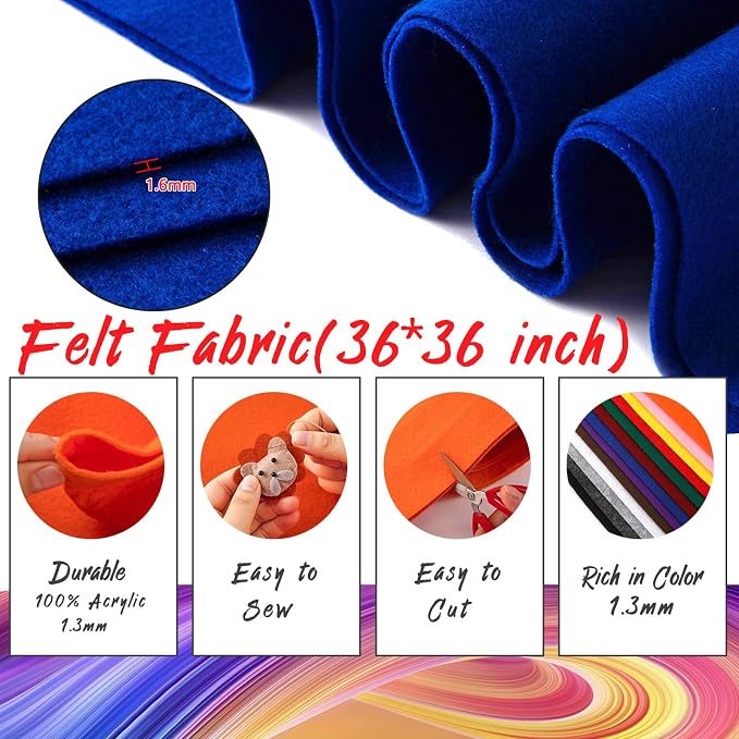 HaoFeiJH Blue Felt Fabric 36" X 36" 1.6mm，Fabric Sheets Soft Woven Acrylic