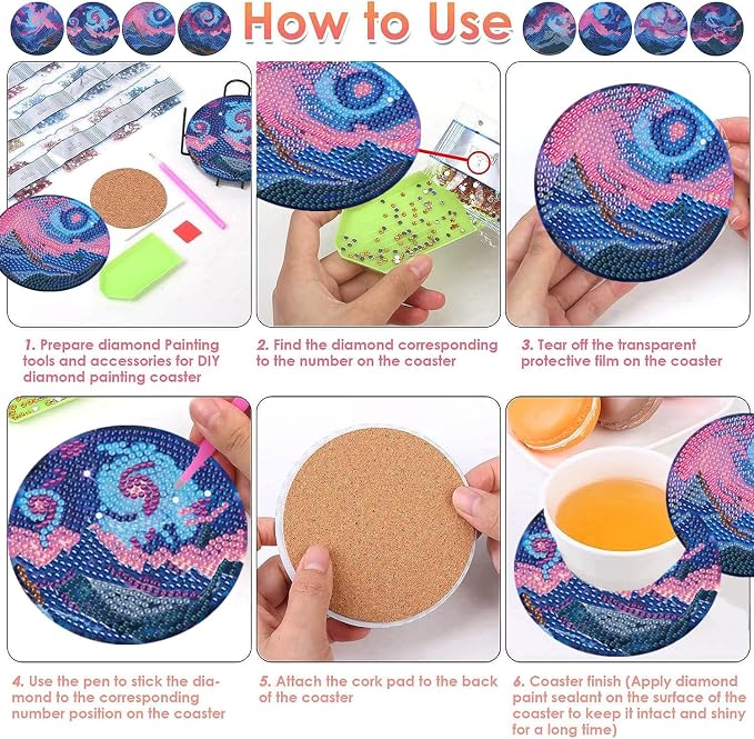 ijbnhd 8 PCS Aurora Diamond Art Coasters Diamond Painting Coasters | Diamond