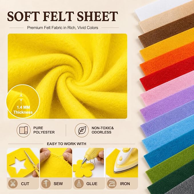 Bright Yellow Large Felt Fabric 36" x 36", 1.4 mm Soft Felt Sheet, Nonwoven