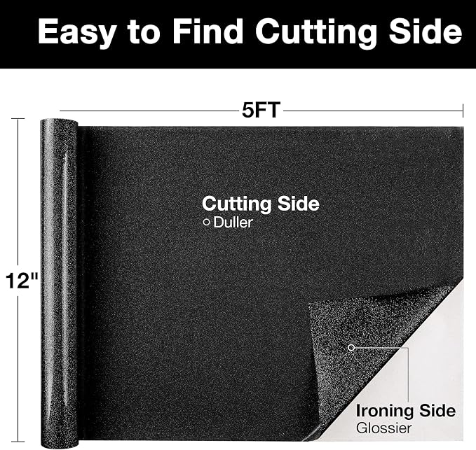 TORC Black Glitter HTV Heat Transfer Vinyl Roll 12 inch x 5 ft Iron on Vinyl