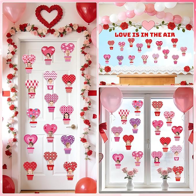 AUGSUN 60pcs Valentine's Day Bulletin Board Decorations Hot Air Balloon Cutouts