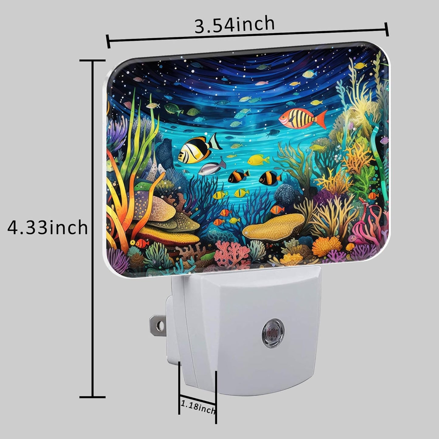 Colorful Underwater World Night Light for Kids, Fish and Coral LED Night Light Plug into Wall with Dusk to Dawn Sensor for Girls Boys Women Men Bedroom,Hallway,Kitchen,Bathroom,Stairs Decor