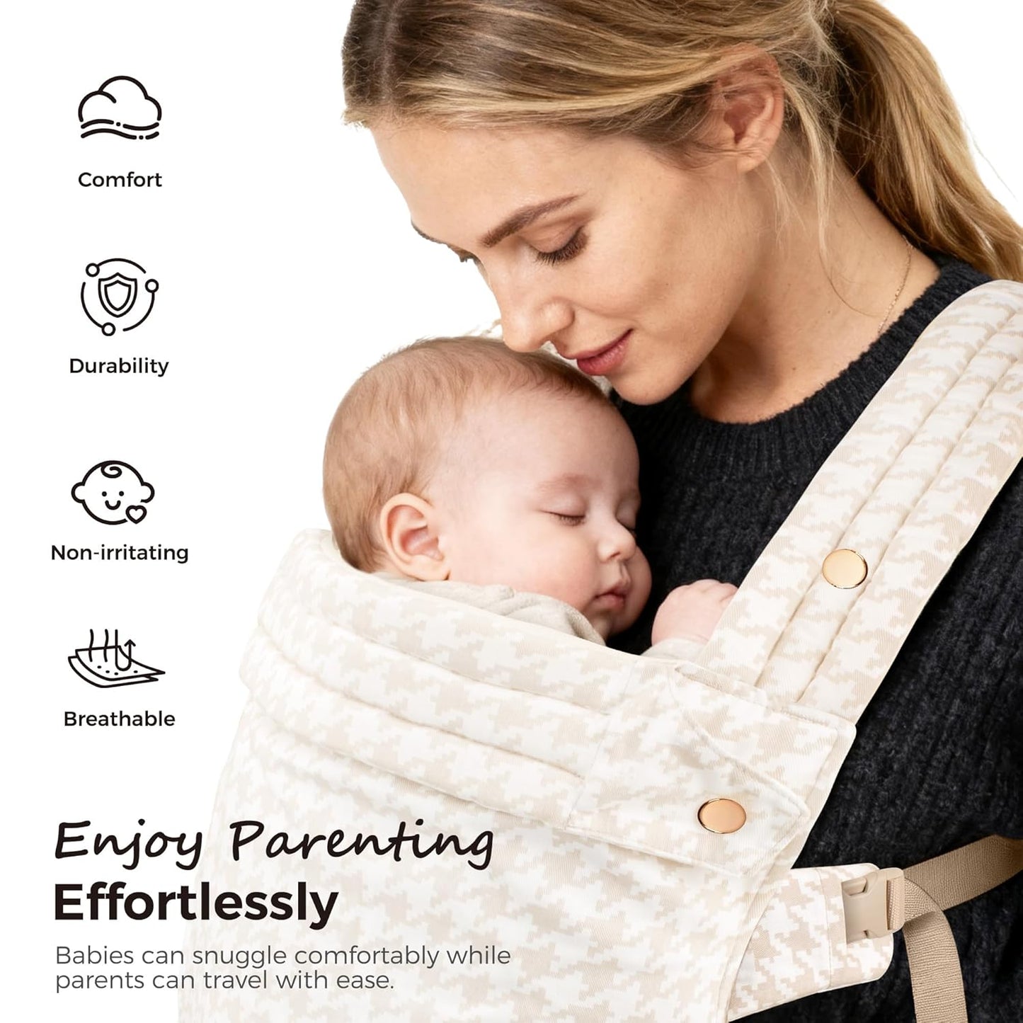 Baby Carrier Newborn to Toddler- Ergonomic,Cozy and Lightweight Infant Carrier for 7-40lbs,3 Carry Positions Newborn Carrier,Checkerboard