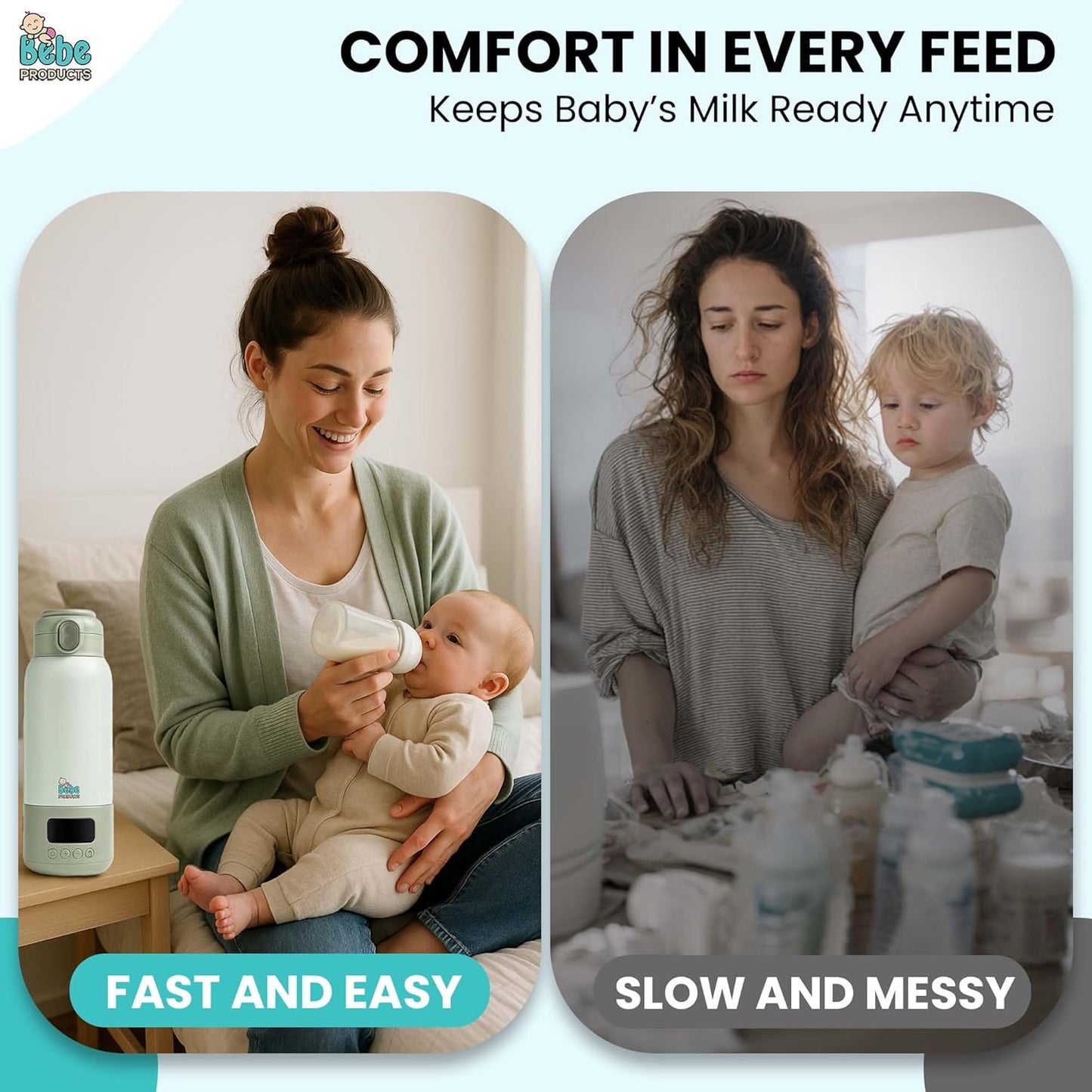 Portable Bottle Warmer for Travel 17oz, 45W Fast Charge, Long Battery Life, 316 Stainless Steel, LED Display, Fast Heating, Precise Temp Control, Safety Lock Cordless, Perfect for Indoor & Outdoor Use
