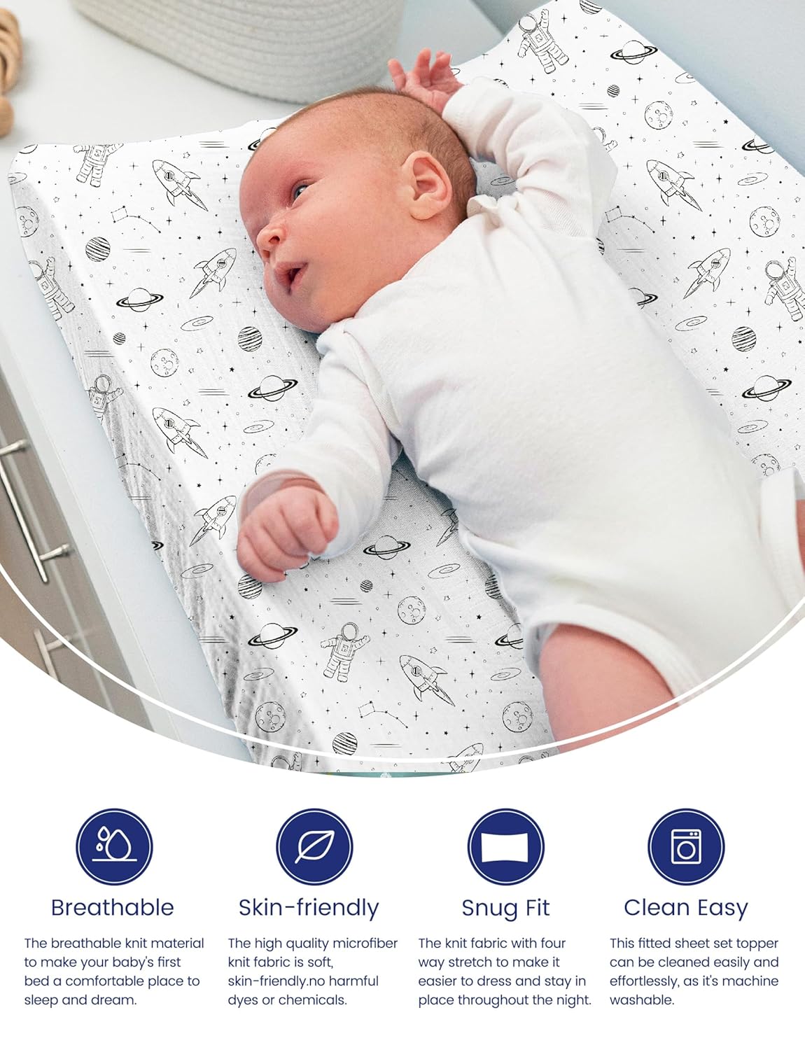 TotAha Premium Stretchy Space Changing Pad Cover, Buttery Soft Diaper Changing Pad Covers for Girls Boys, Super Stretchy Jersey Knit Changing Table Covers, 2 Pack