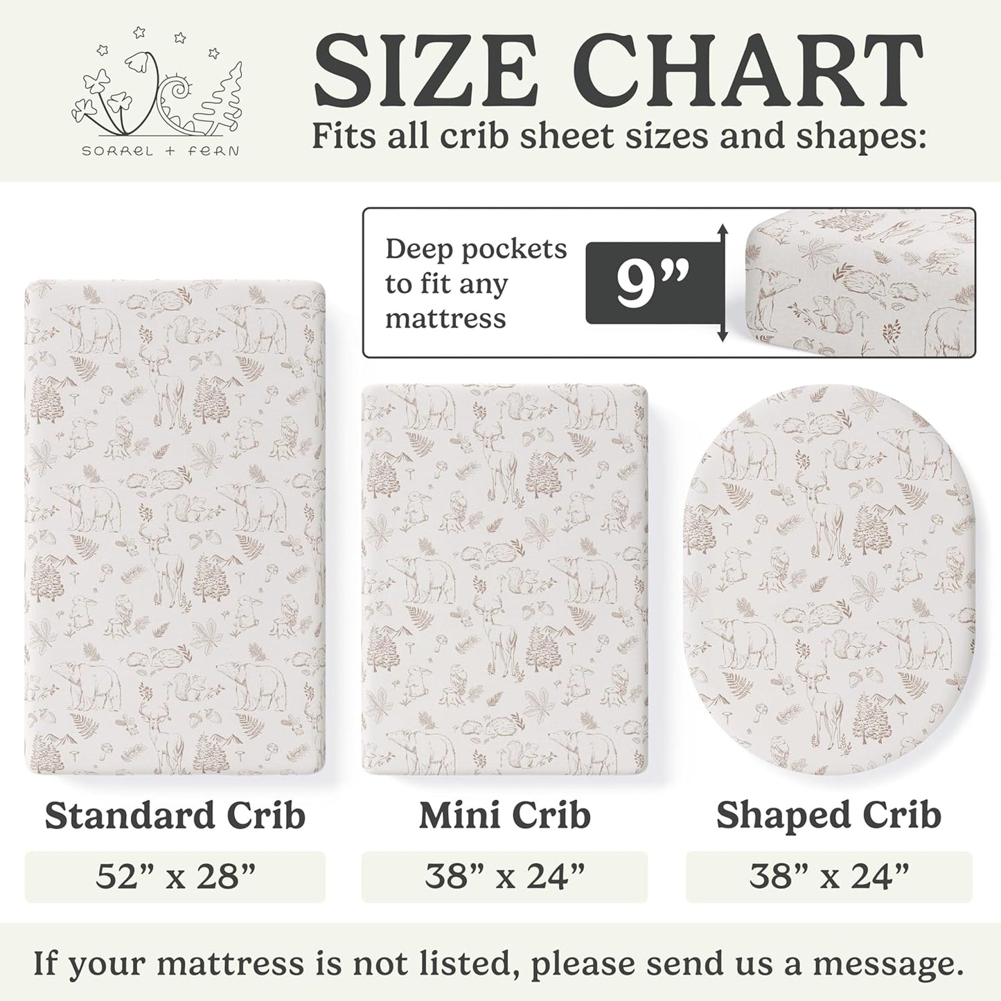 Crib Sheets Neutral - Fitted Baby Crib Sheets Bed for Girl Boy - 2 Pack Standard & Toddler Mattress - Buttery Soft Organic Cotton Blend (Magic Forest)