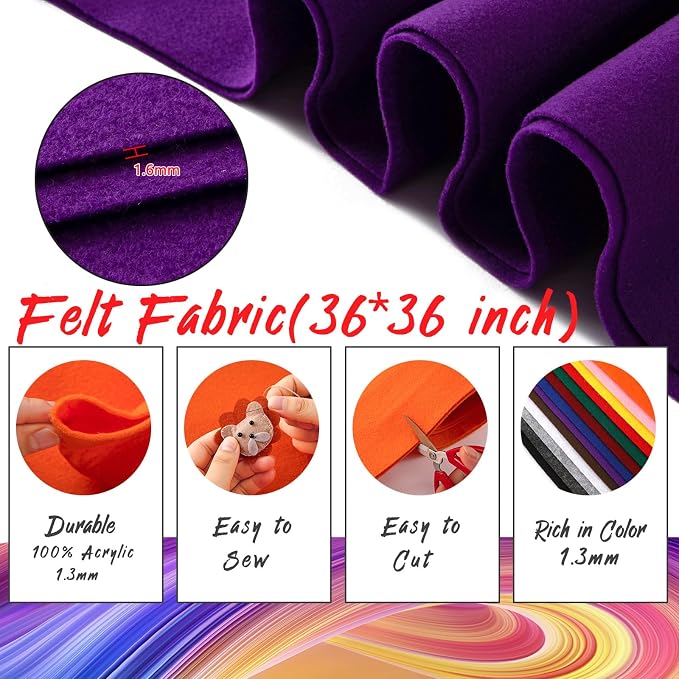 HaoFeiJH Purple Felt Fabric 36" X 36" 1.6mm，Fabric Sheets Soft Woven Acrylic