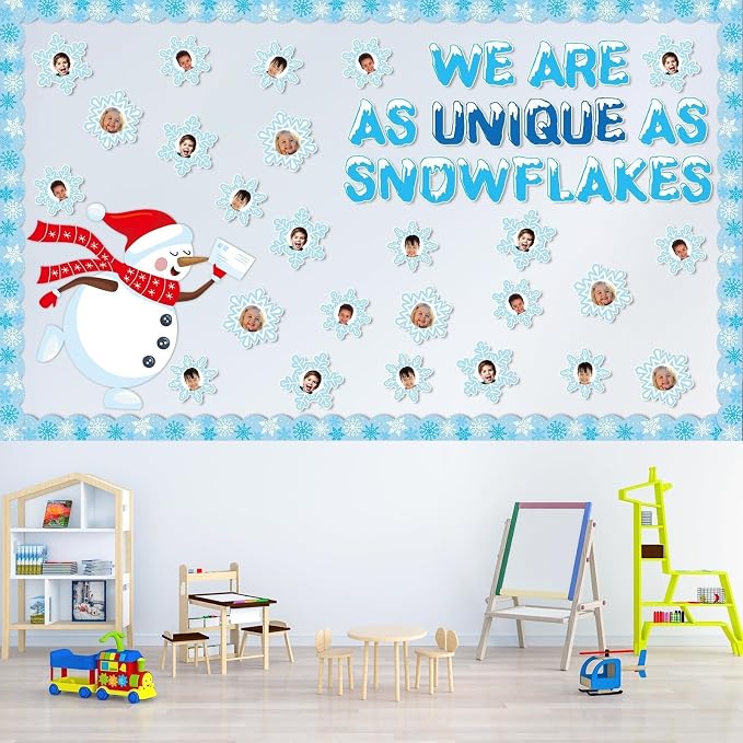 Winter Bulletin Board Decorations Snowflake Snowman Cutouts DIY Photo Craft We