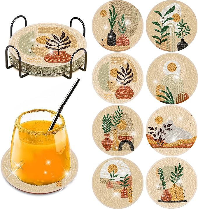 Clendo 8 Pcs Bohemian Style Diamond Painting Coasters Kits