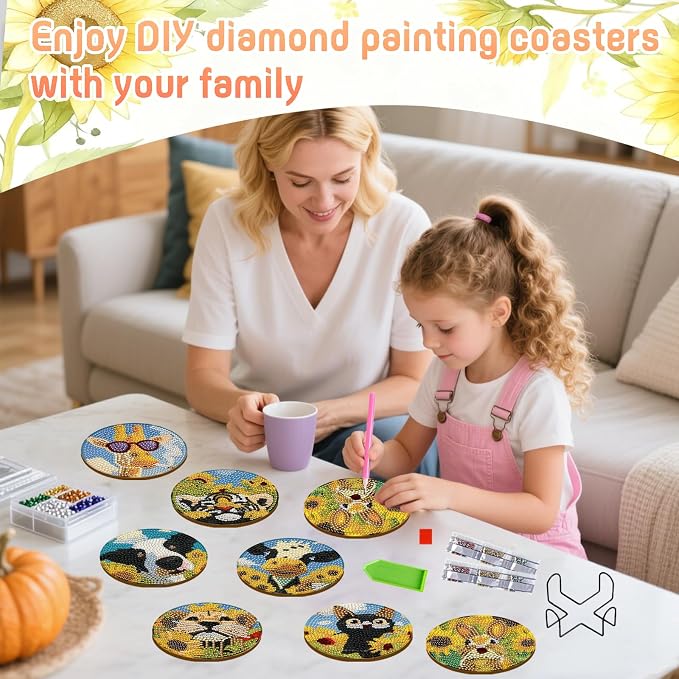 DOZEEZOP 8-Pack Diamond Art Coaster Kit