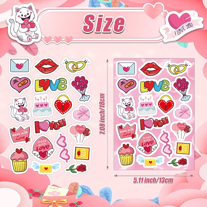 24 Sheets Valentine Stickers for Kids