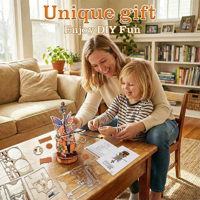 3D Wooden Puzzles for Adults, Cello Music Box