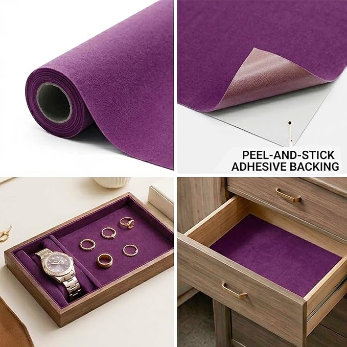 Dark Purple Large Size Self Adhesive Soft Velvet Drawer Liner DIY Fabric Felt