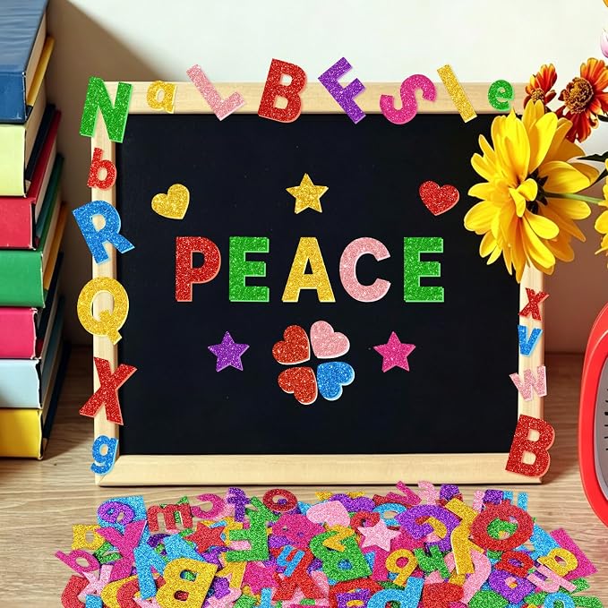 469 Pcs Glitter Foam Stickers, Letter Shapes Stickers, 7 Sheets Colorful 3D