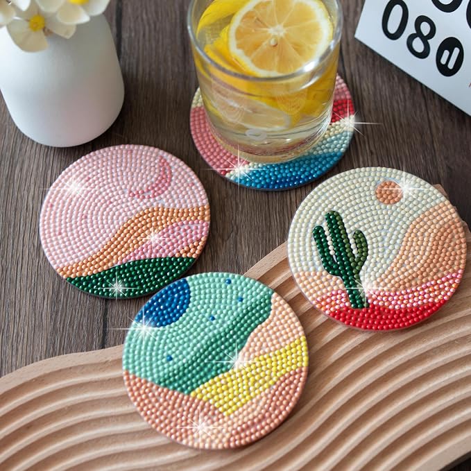 Temlum 6 Pcs Diamond Painting Coasters Kit, Abstract Landscape Diamond Art
