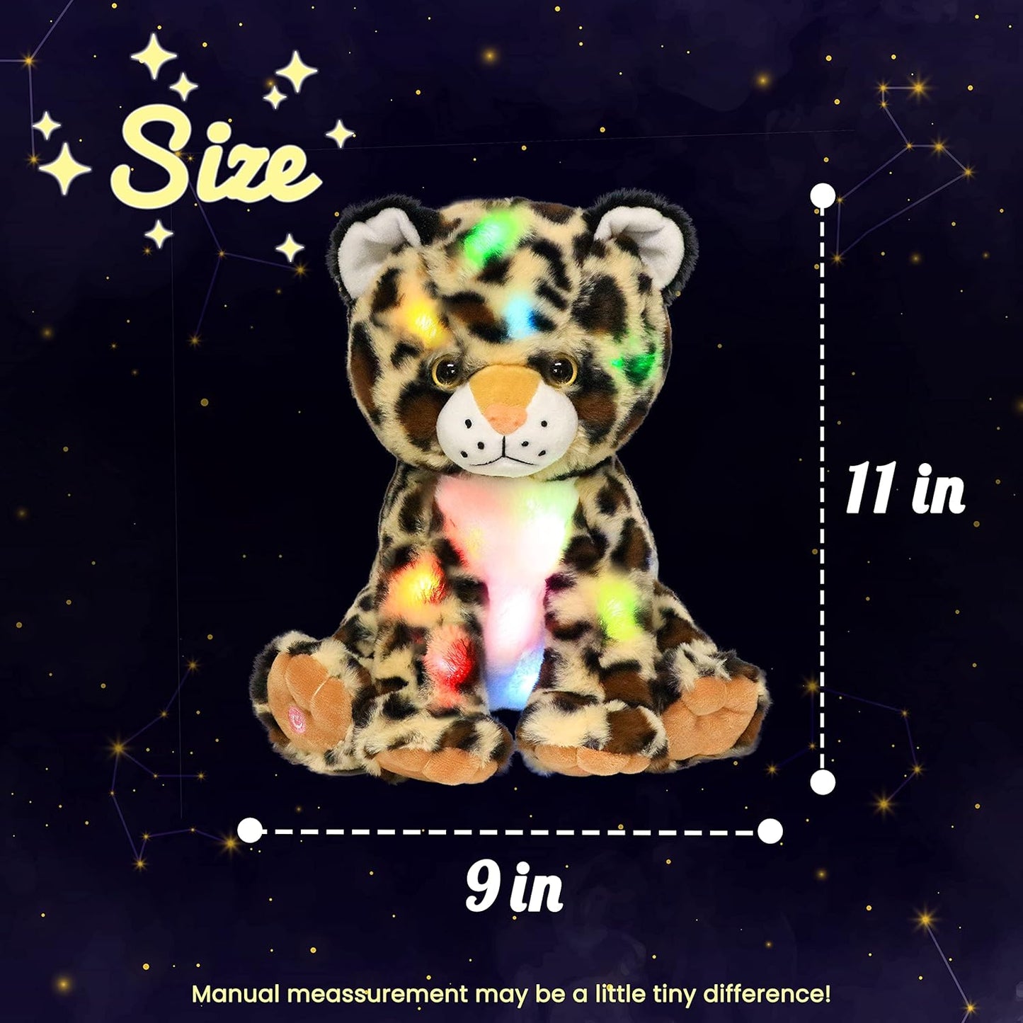 Hopearl LED Plush Leopard Lighting Up Stuffed Cheetah Jungle Wildlife Animal Floppy Night Lights Glow in The Dark Birthday Festival for Kids Toddler Boys, 11''