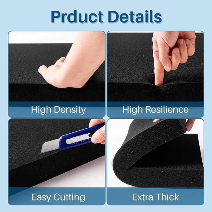 Black foam 2 pieces, Polyurethane Foam sheet, high-density foam padding
