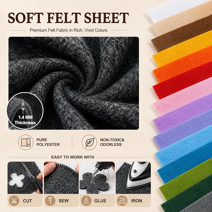 Charcoal Gray Large Felt Fabric 36" x 36", 1.4 mm Soft Felt Sheet, Nonwoven