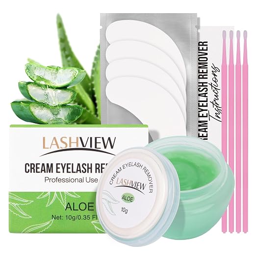 LASHVIEW Lash Glue Remover Cream Gentle Aloe Low Irritation Eyelash Remover Kit