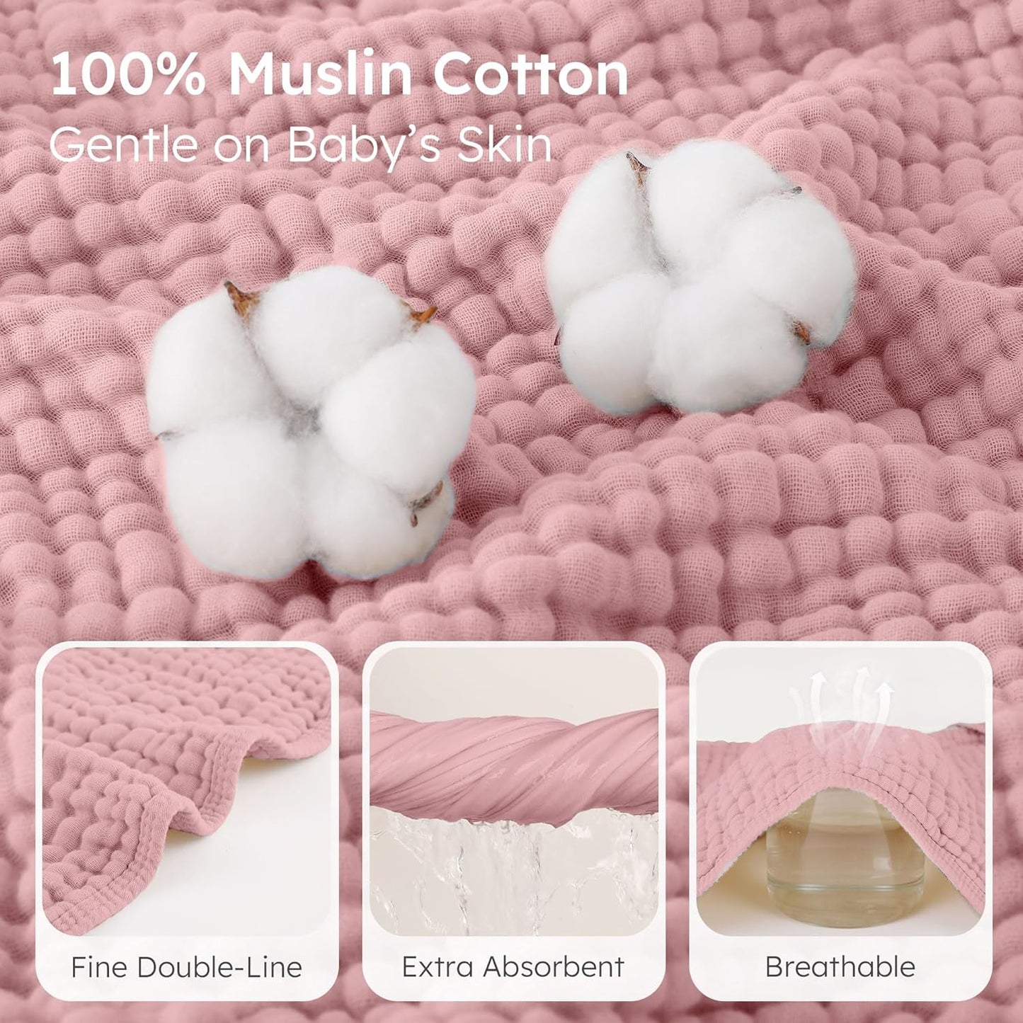 Looxii Baby Bath Towels 2 Pack Muslin Hooded Baby Towels for Newborn and Infants, 100% Cotton, Large 32x32Inch, Soft and Absorbent Pink+Flowers