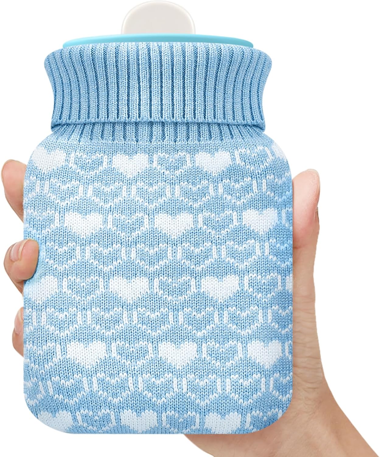 Amylove Mini Hot Water Bottle 320ml for Hot & Cold Compress with Cover Silicone Microwave Heating Small Water Bag for Travel Pain Relief Holiday Gifts(Blue)