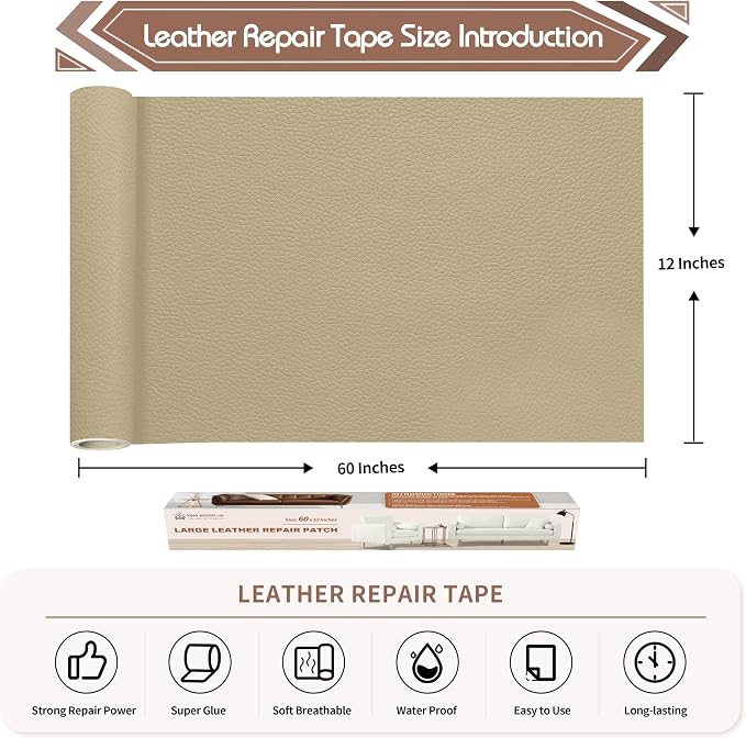 KING MOUNTAIN Leather Repair Patch, 12 x 60 Inches self Adhesive Leather Repair